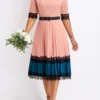 Dusty Pink Lace Belted Half Sleeve Dress