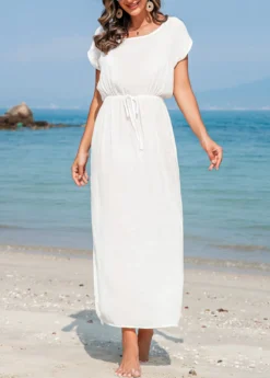 Drawstring White Side Slit Cover Up -Elegance Swimwear Store 328398 P 16798827492754