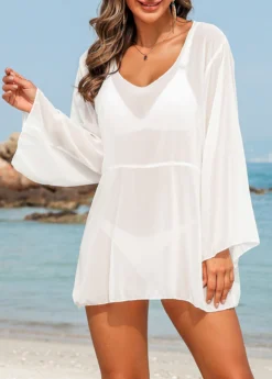 White Long Sleeve Lightweight Cover Up -Elegance Swimwear Store 328411 P 16796269532514