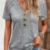 Plus Size Grey Lace Short Sleeve T Shirt