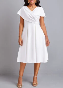Plus Size White Umbrella Hem Short Sleeve Dress -Elegance Swimwear Store 328492 P 16789656400523