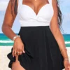 Patchwork Flowy Twist White Swimdress Set
