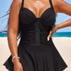 Circular Ring Ruched Black Swimdress Set
