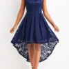 Navy Lace High Low Sleeveless Scoop Neck Dress