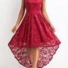 Wine Red Lace High Low Sleeveless Dress