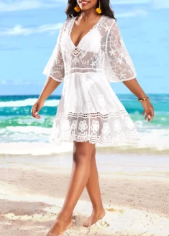 Mesh White Lace Stitching Cover Up -Elegance Swimwear Store 328789 P 16812114208302