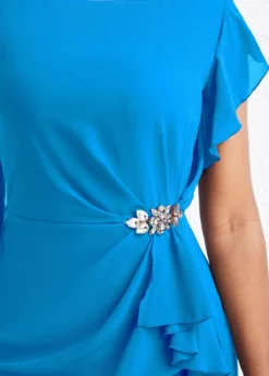 Sky Blue Ruffle Short Sleeve Bodycon Dress -Elegance Swimwear Store 328885 P 16782742807615