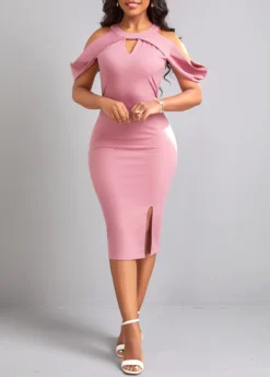 Pink Cut Out Short Sleeve Bodycon Dress -Elegance Swimwear Store 328962 P 16807811181773