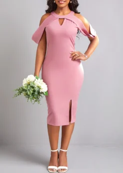 Pink Cut Out Short Sleeve Bodycon Dress