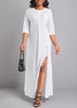 White Lace Up A Line Maxi Dress -Elegance Swimwear Store 329059 P 16795416724553