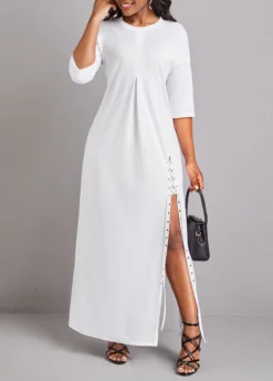 White Lace Up A Line Maxi Dress -Elegance Swimwear Store 329059 P 16795416727412