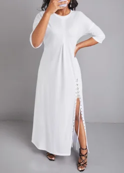 White Lace Up A Line Maxi Dress -Elegance Swimwear Store 329059 P 16795416728665