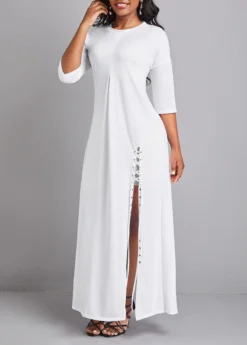 White Lace Up A Line Maxi Dress -Elegance Swimwear Store 329059 P 16795416729294