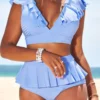 Ruffle High Waisted Light Blue Bikini Set