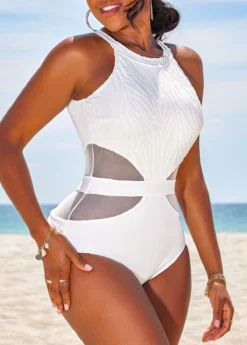 Mesh Patchwork White One Piece Swimwear 8 Mesh Patchwork White One Piece Swimwear -Elegance Swimwear Store 329100 P 16853576097333