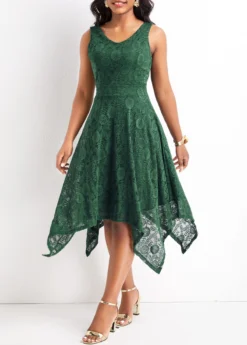 Blackish Green Lace High Low Sleeveless Dress -Elegance Swimwear Store 329167 P 16799989144802