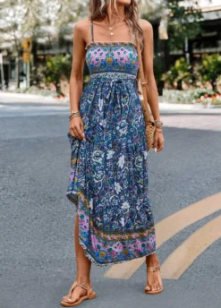 Multi Color Smocked Floral Print Belted Maxi Dress 10 Multi Color Smocked Floral Print Belted Maxi Dress -Elegance Swimwear Store 329393 P 16819888432904