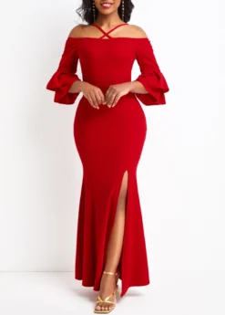 Red Criss Cross Bodycon Maxi Dress -Elegance Swimwear Store 329483 P 16802625168134