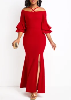 Red Criss Cross Bodycon Maxi Dress -Elegance Swimwear Store 329483 P 16802625168773