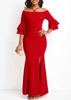 Red Criss Cross Bodycon Maxi Dress