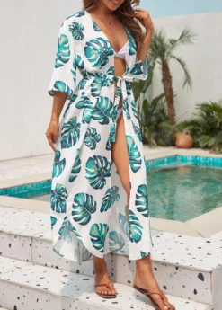 Tie Leaf Print White Cover Up 11 Tie Leaf Print White Cover Up -Elegance Swimwear Store 329491 P 16823241112034