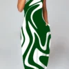 Green Criss Cross Geometric Print Maxi Dress