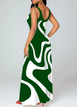 Green Criss Cross Geometric Print Maxi Dress -Elegance Swimwear Store 329595 P 1683365687712