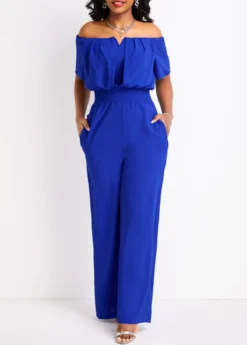 Royal Blue Smocked Long Short Sleeve Jumpsuit 7 Royal Blue Smocked Long Short Sleeve Jumpsuit -Elegance Swimwear Store 329709 P 16806042152893