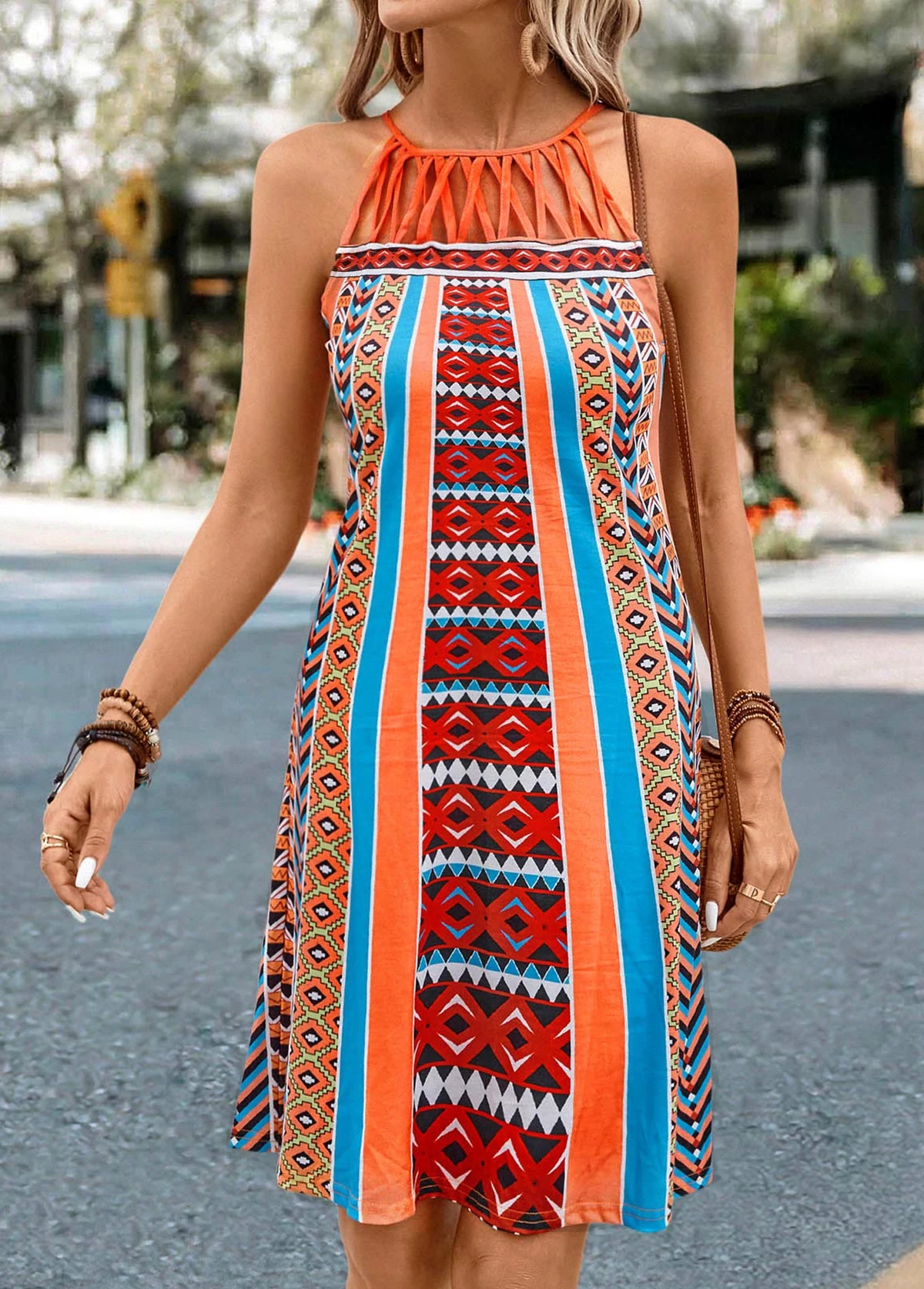 Orange Criss Cross Striped Shift Dress 2 Orange Criss Cross Striped Shift Dress - Image 2