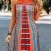 Orange Criss Cross Striped Shift Dress