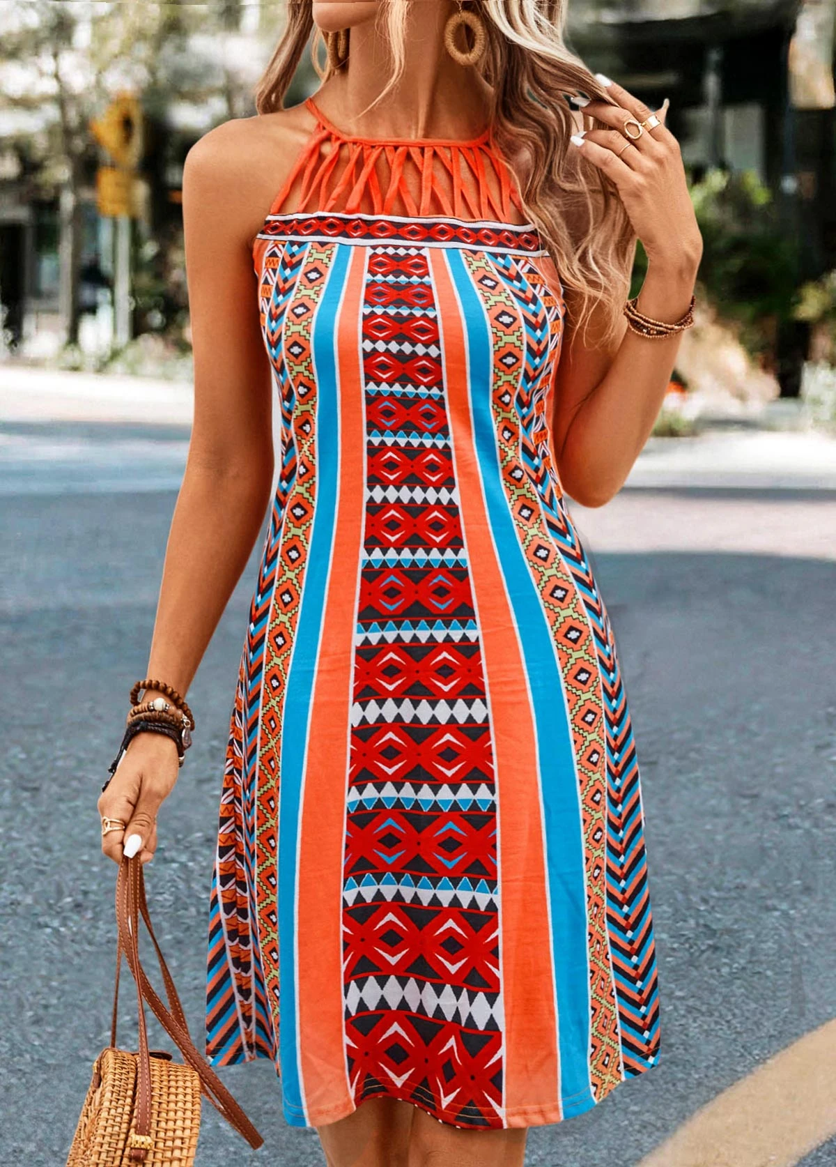 Orange Criss Cross Striped Shift Dress 1 Orange Criss Cross Striped Shift Dress