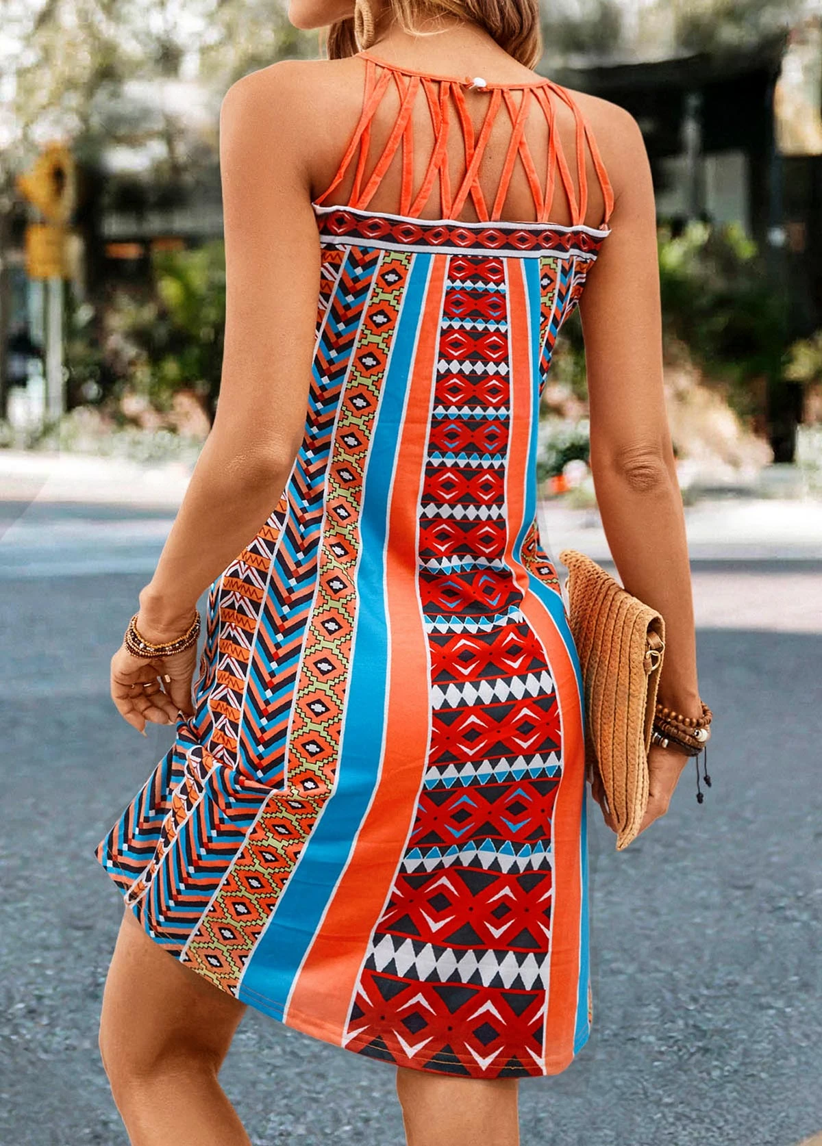 Orange Criss Cross Striped Shift Dress 3 Orange Criss Cross Striped Shift Dress - Image 3