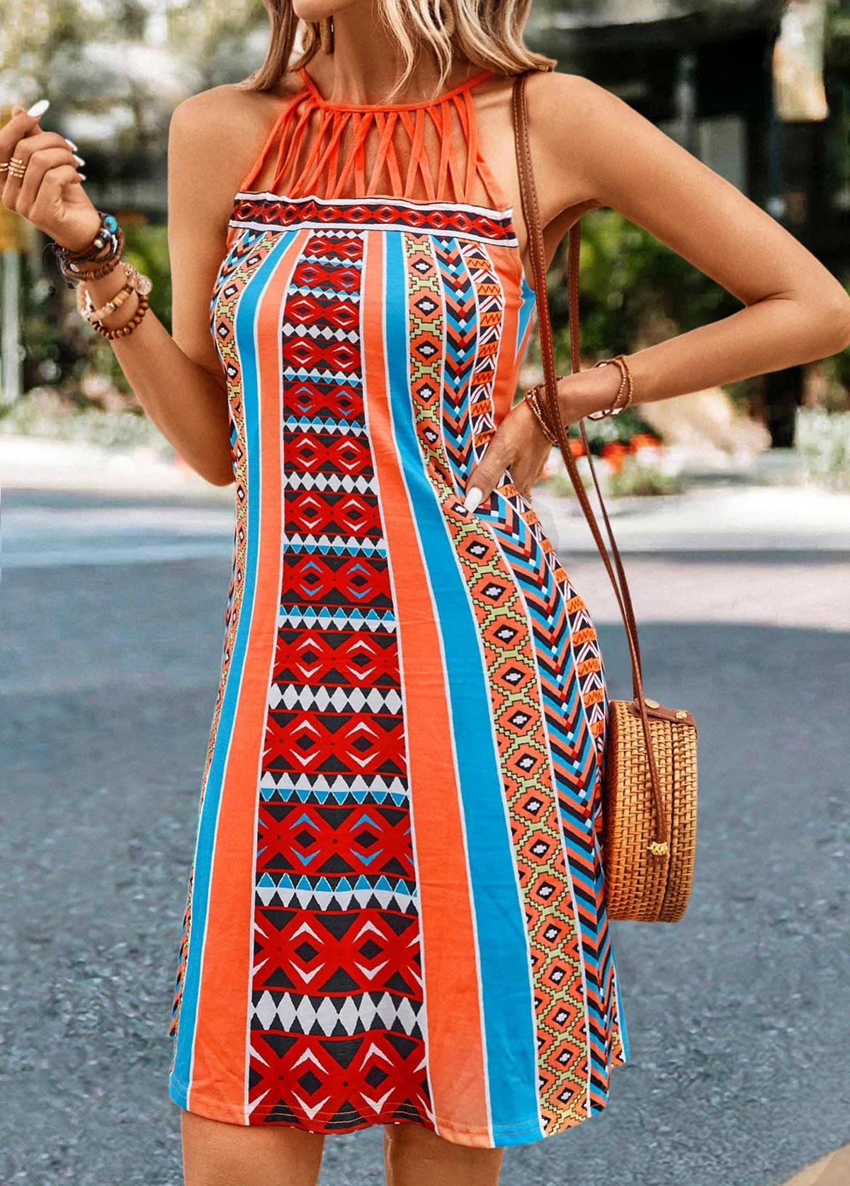 Orange Criss Cross Striped Shift Dress 5 Orange Criss Cross Striped Shift Dress - Image 5