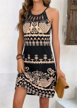 Black Cage Neck Tribal Print Dress -Elegance Swimwear Store 329745 P 16795649615663
