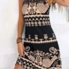 Black Cage Neck Tribal Print Dress