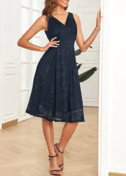 Navy Lace Sleeveless V Neck Dress -Elegance Swimwear Store 329828 P 16822137300522