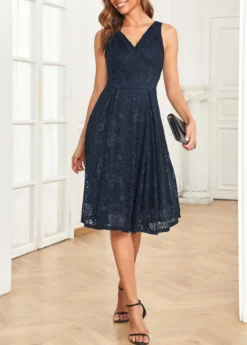 Navy Lace Sleeveless V Neck Dress -Elegance Swimwear Store 329828 P 16822137309353