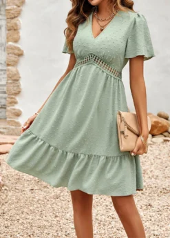 Light Green Patchwork V Neck Dress -Elegance Swimwear Store 330012 P 1679641967053