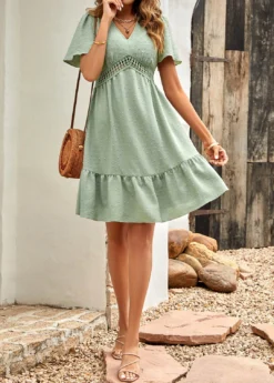 Light Green Patchwork V Neck Dress -Elegance Swimwear Store 330012 P 1679641967887