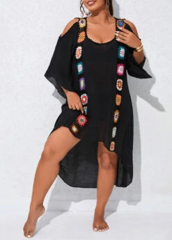 Plus Size Weave Patchwork Black Cover Up -Elegance Swimwear Store 330143 P 16805051751734