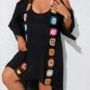 Plus Size Weave Patchwork Black Cover Up