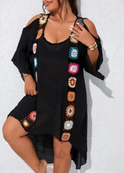 Plus Size Weave Patchwork Black Cover Up