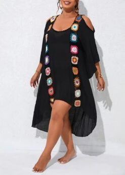 Plus Size Weave Patchwork Black Cover Up -Elegance Swimwear Store 330143 P 16805051758022