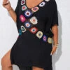 Plus Size Patchwork Black Cover Up