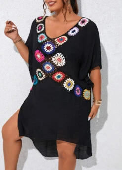 Plus Size Patchwork Black Cover Up
