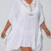 Plus Size Tassel Patchwork White Cover Up
