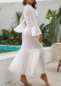 Ruched White Tie Front Cover Up 8 Ruched White Tie Front Cover Up -Elegance Swimwear Store 330211 P 16823244653765