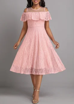 Pink Cut Out Short Sleeve Round Neck Dress -Elegance Swimwear Store 330216 P 16812113541654