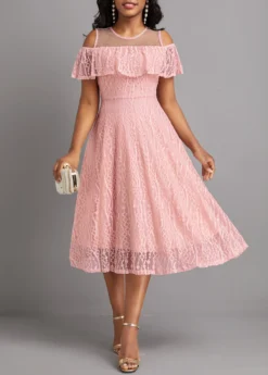 Pink Cut Out Short Sleeve Round Neck Dress -Elegance Swimwear Store 330216 P 16812113542202