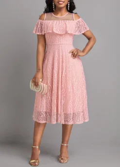 Pink Cut Out Short Sleeve Round Neck Dress